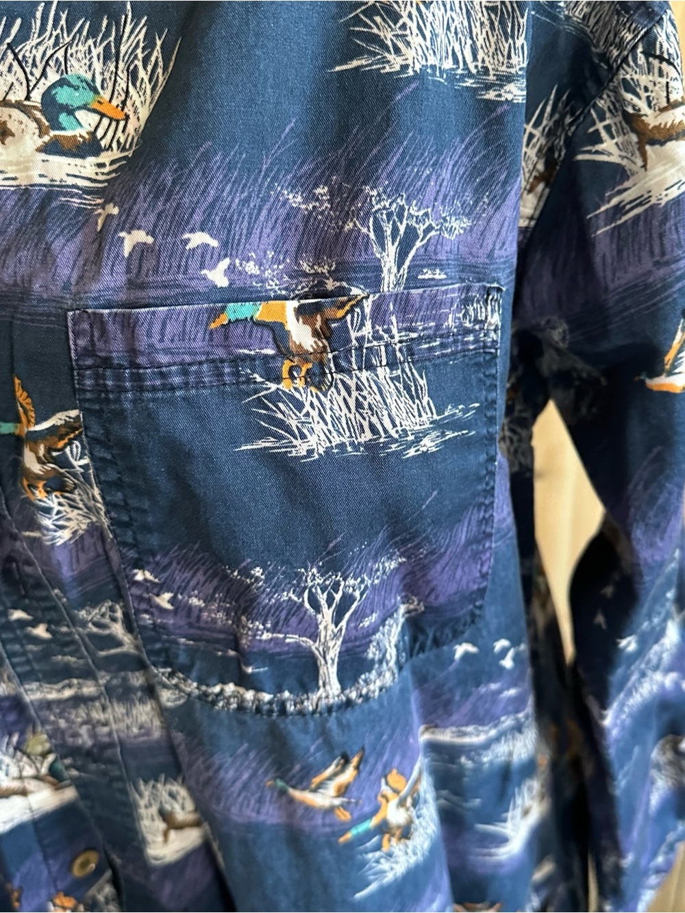 Vintage Outdoor Life Navy Duck & Marsh Print Button-Down Shirt All-Over print - Picture 6 of 12